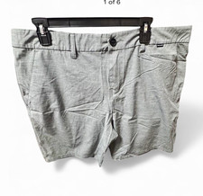 Hurley Men's Gray Polyester Chino Shorts Button Pockets Logo Solid Flat Front