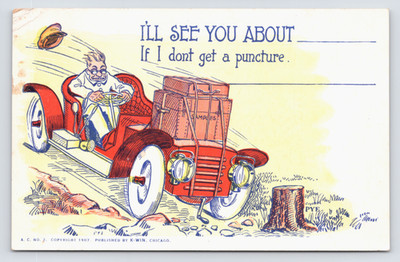 c1907 Kawin Traveling Salesman Advance Card Ad Postcard Chicago Comic Auto PYE
