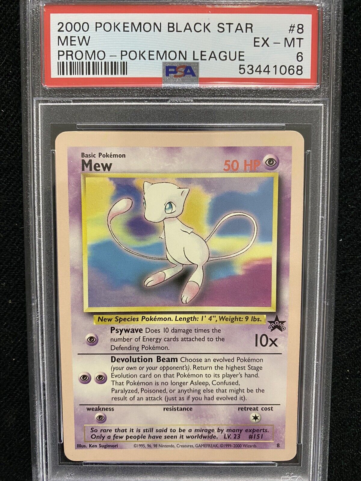 RARE 2000 Pokemon League Black Star Promo Mew #8 PSA 6 EX-MT POKEREV