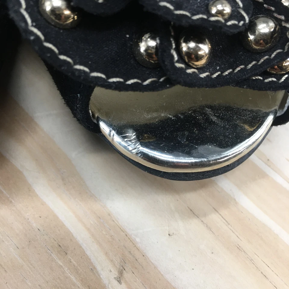 Anne Klein 凉鞋女式 7.5 Farrah 露跟黑色皮革一脚蹬楔形高跟鞋 — 第 4/4 张图片