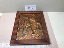 Vintage 3D Embossed Relief Copper  Metal Picture Wall Art Framed Oriental