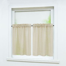 2 Stück Scheibengardinen Kurzstore Landhausstil Bistrogardinen Küche Leinenoptik