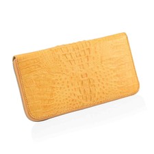 River Yellow Crocodile Embossed Zipper Closure Genuine Leather Clutch Bag Gifts
