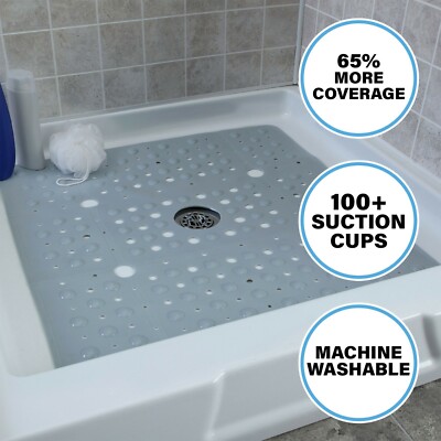 65% MORE COVERAGE! SlipX Solutions Solid Gray Extra Large Shower Mat (27'')