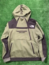 Used Supreme X North Face Steep Tech Fleece Hoodie Size Medium Olive Green SS16