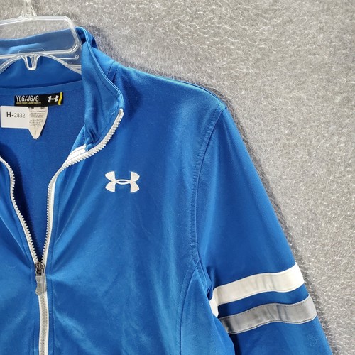 Under Armour Boys Activewear Track Jacket Large Blue Logo Full Zip Loose Pockets - Picture 7 of 7
