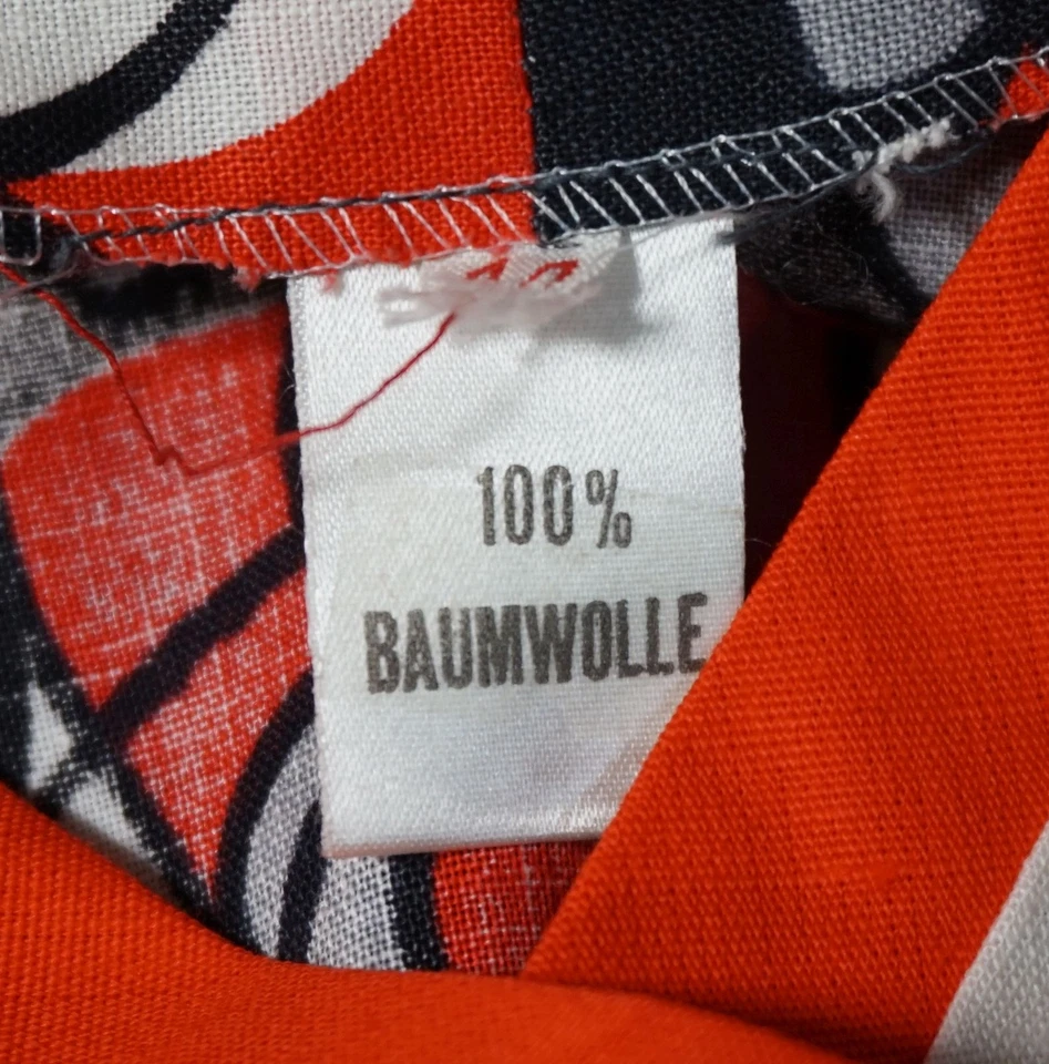 Robe De Maison Vintage Pour Femme Space Age Noir Rouge Taille 44 100% Coton - Photo 3/4