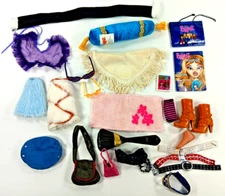 Bratz Mixed Lot 24 Accessories Bags 1pr Shoes Wraps Belts Hat Pillow Glasses +
