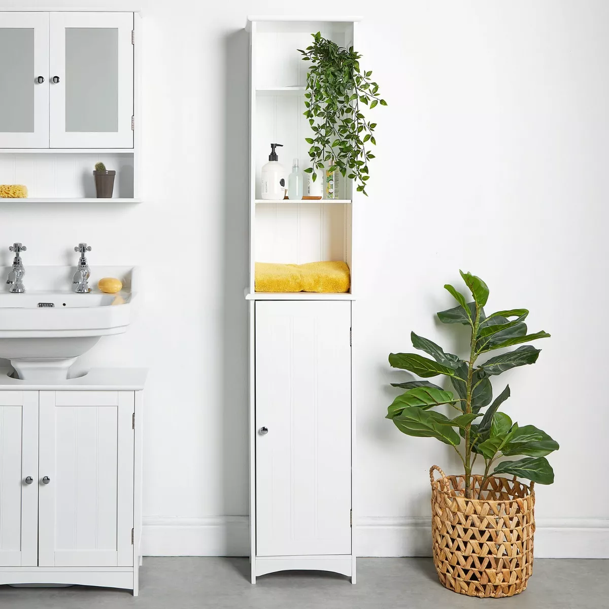 Bathroom tall online cupboards white