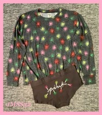 Victoria's Secret Pink Cozy Sleep Shirt  Boyshort Set Christmas Lights L XL