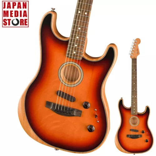 Fender American Acoustasonic Stratocaster Ebony 3-Color Sunburst Guitar NEW