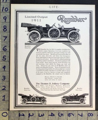 1910 THOMAS JEFFREY RAMBLER SIXTY-FIVE FOUR THREE TOURING KENOSHA CAR AD FC7836