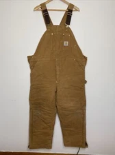Carhartt Vintage Duck Bib Overalls Quilted Lined Tan Brown 44x30 USA Double Knee