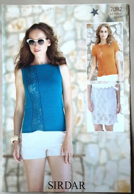 New Original Sirdar Cotton Dk Ladies Top Vest Skirt 32