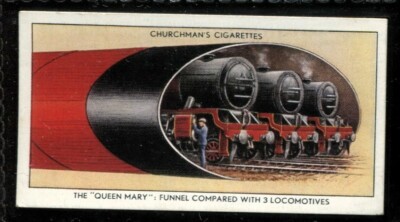 Tabakkarte, Churchman, THE QUEEN MARY, 1936, Trichter im Vergleich 3 Lokomotiven, #19
