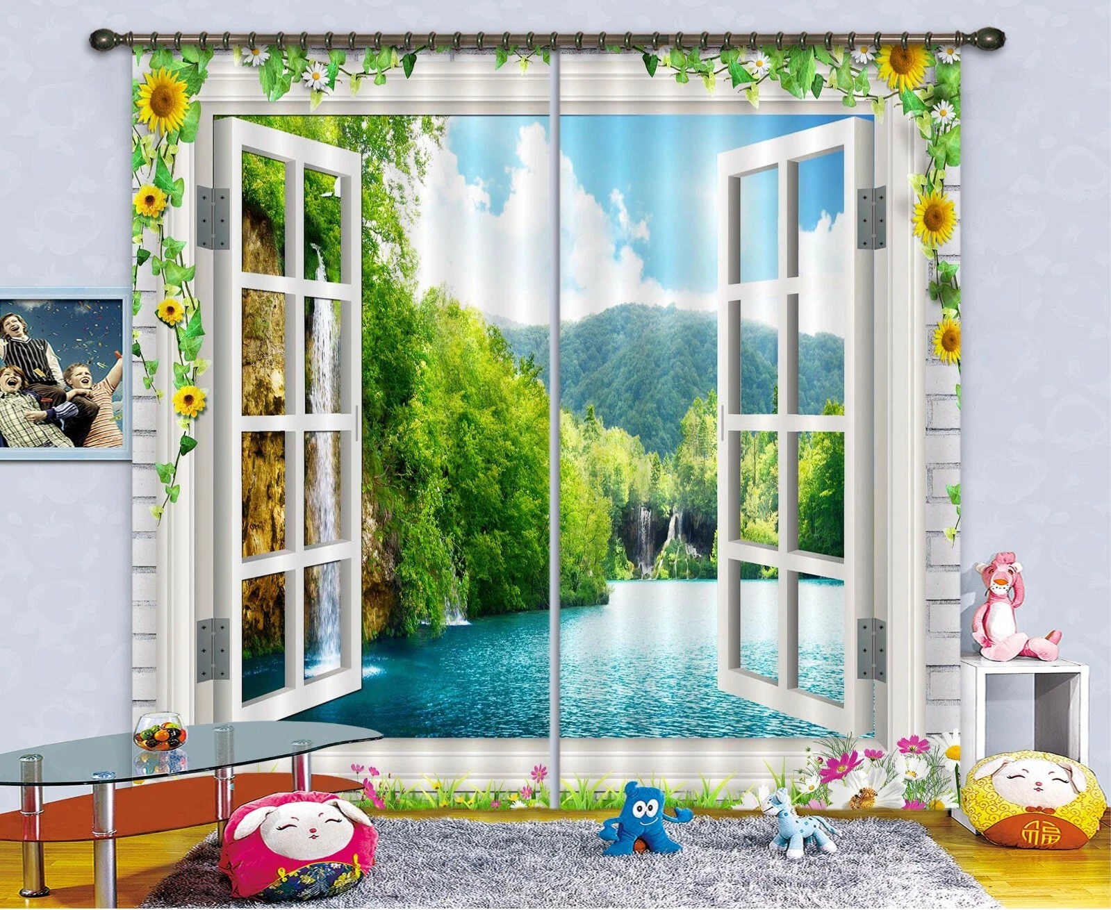 3D Window Sunflower ZHUA1775 Blockout Photo Curtain Fabric Window Zoe