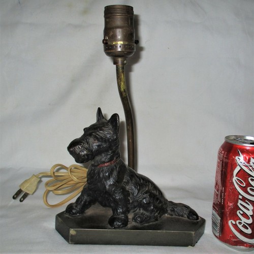 ANTIQUE HUBLEY TOY BLACK SCOTTISH TERRIER DOG DOORSTOP CAST IRON LAMP NO SHADE - Picture 10 of 10