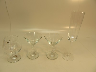 Two Martini glasses One Champagne Glass One Kentucky Bourbon Glass