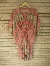 Crepe Dress Tunic Kaftan Midi Caftan Woman Cover Up Printed Beige KFNM1271