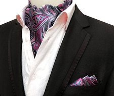 Classic Men's Ascot Cravat Tie Silk Paisley Red Blue Scarf Cravat Hanky Set