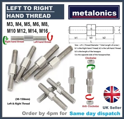 DUAL THREAD BOLT DOUBLE THREAD LEFT AND RIGHT OPPOSITE Left + Right hand thread bolt Screw Dual threaded stud Changer Converter Adapter