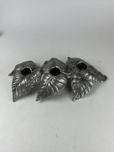 Vintage 1994 CARSON Pewter 3-Taper Candle Holder Detailed Grape Leaves, Vines - Picture 1 of 8