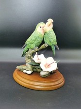 Country Artists Hand Crafted  Birds Of The World Love Bird Pair With Hibiscus