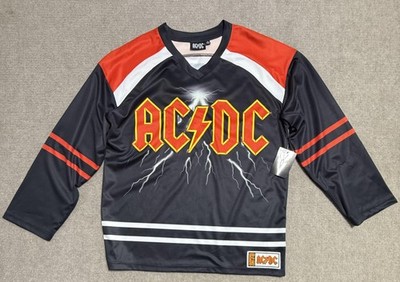 AC/DC Shirt Mens Small Black Red Hockey Jersey Lightning Graphic Long Sleeve