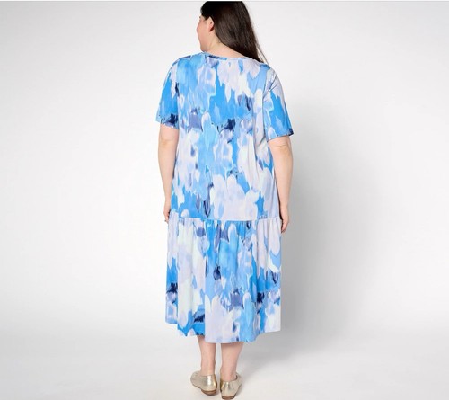 LOGO by Lori Goldstein Regular Rayon 230 Elbow Sleeve Dress Size L Blue Combo - Picture 2 of 8