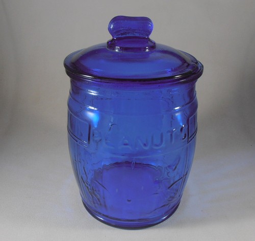 Cobalt Blue Glass Planters Peanuts Jar 11” Tall Running Mr Peanut