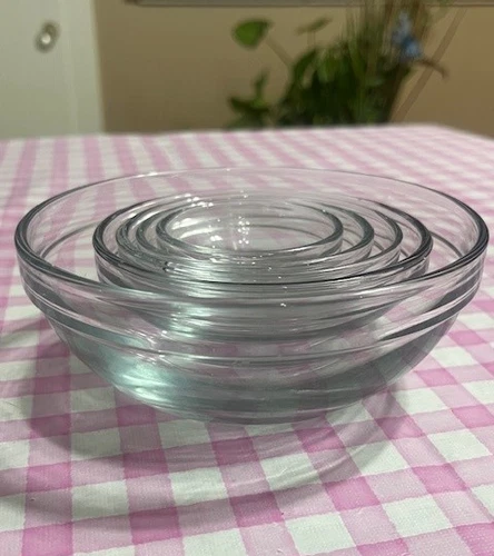 Vintage Anchor Hocking Clear Glass Mixing Prep Nesting Bowls - 5 Piece Set