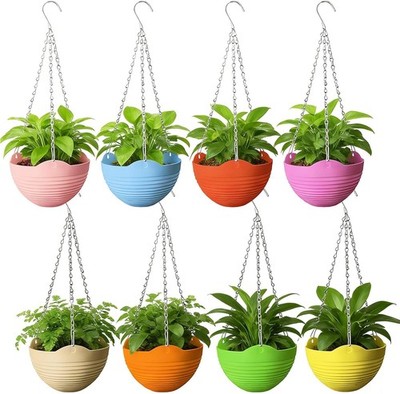 8Pcs 8 Inch Self Watering Hanging Planter Basket Metal Chain Drainer 8 Color