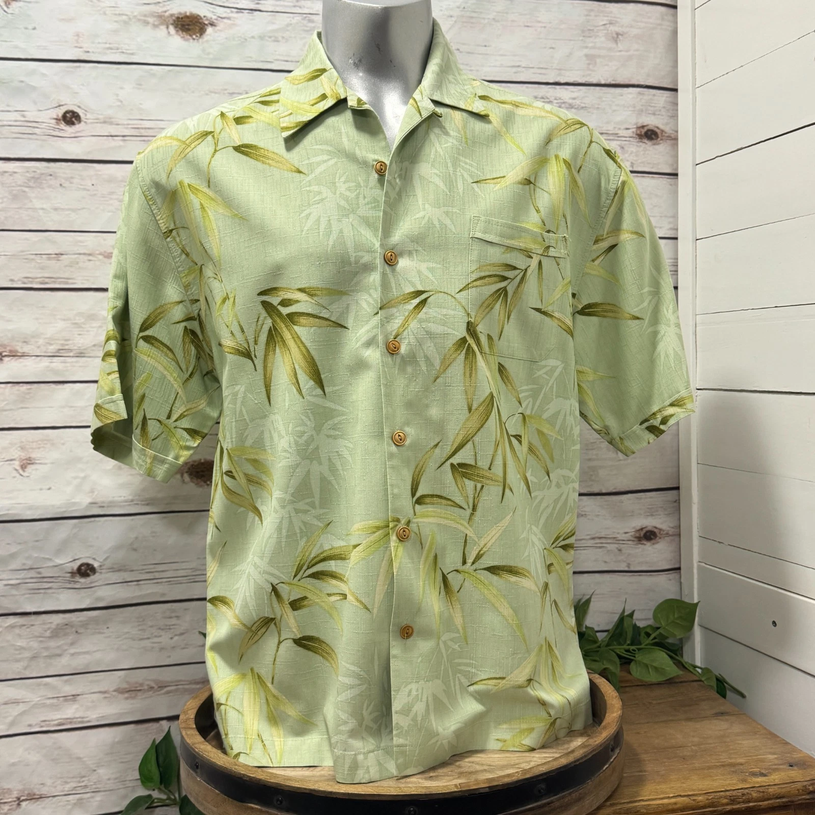 Jamaica Jaxx Hawaiian Camp Shirt Mens XL Short Sleeve Green Bamboo Print Button