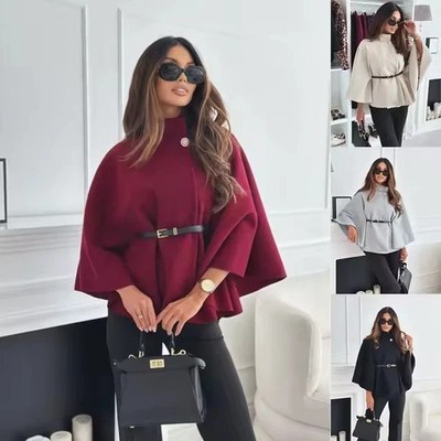 Damen Frauen Jacke Gürtel Poncho Cape Mantel Pullover Winter Oberteil 8-14