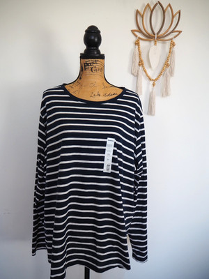 Sonoma Navy Blue | White Striped Long Sleeve Classic Crewneck Tee Size 3XNWT