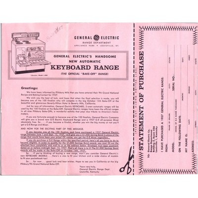 1957 GE Automatic Keyboard Range & Pillsbury Bake-Off Leaflet Mailer AE2