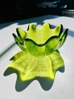 Vintage MCM Blenko Small Green Glass Lotus Petal Bowl 1960s Blenko Emerald Green