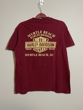Vintage Harley Davidson Men's Burgundy L Shirt Myrtle Beach Grunge Biker (A562)