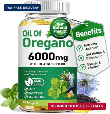 Oil of Oregano Softgels with Black Seed Oil, Oregano Oil Capsules for Immune & D