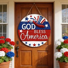 Wooden Patriotic Sign Aluminum Sign 8 Round Funny Door Decor Plaque