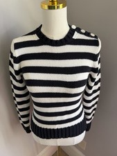 J. Crew sailor Navy  White striped pullover sweater Button 100 Cotton