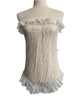 Love  s Delight By Randi Lingerie Bodysuit Pink White Lace Size Large