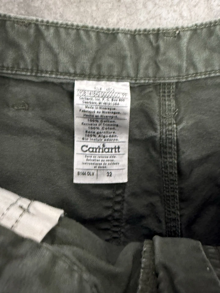 Pantalones Cortos Carhartt Para Hombres 32 Verde Ejército Lona Trabajo Carpintero Sueltos Verde Oliva Desteñido Foto 3 de 4