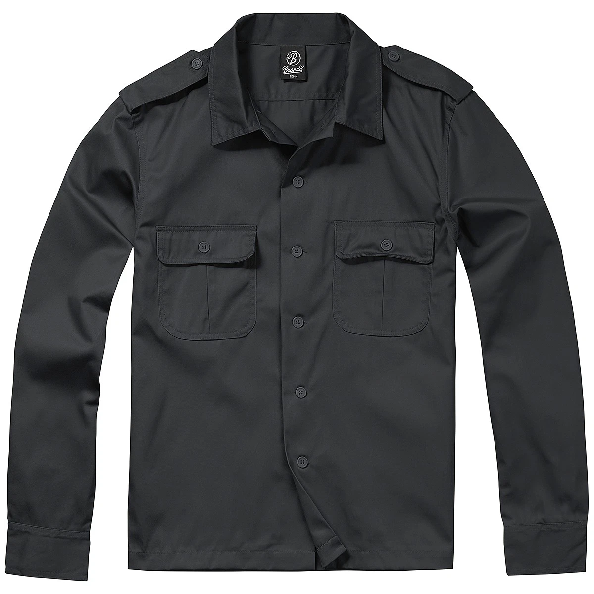 Brandit U.S. Camisa Hombre Trabajo Seguridad Ejército Uniforme Manga Larga Negro