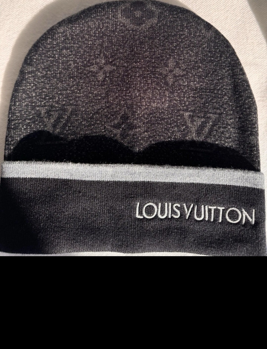 Louis Vuitton Black Gray Wool Knit Monogram Beanie Women's Winter Hat One Size