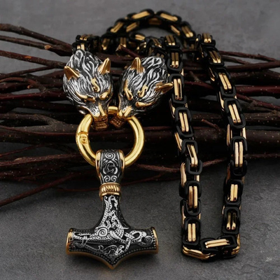 #ad Fashionable And Exquisite New Retro Nordic Viking Hammer Pendant Wolf Head Neckl $27.99