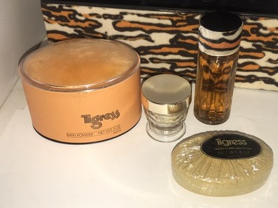 VINTAGE FABERGE TIGRESS BATH BOX SET COLOGNE POWDER FRENCH MILLED SOAP RARE