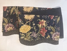 Waverly Floral Valance Scallop Layered Navy Blue Gold Mauve  Cotton Blnd 16”x75”