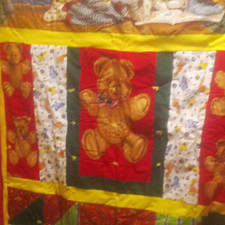 Multicolor Teddy Bears Theme Crib Quilt, Baby Nursery Bedding Coverlet