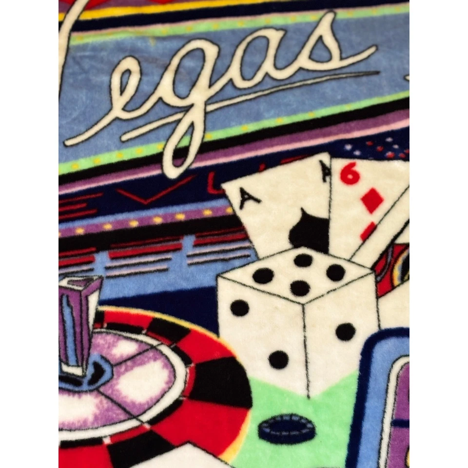 Vintage Las Vegas Casino Throw Blanket Dice Cards Roulette Novelty Decor gift - Image 4 of 4